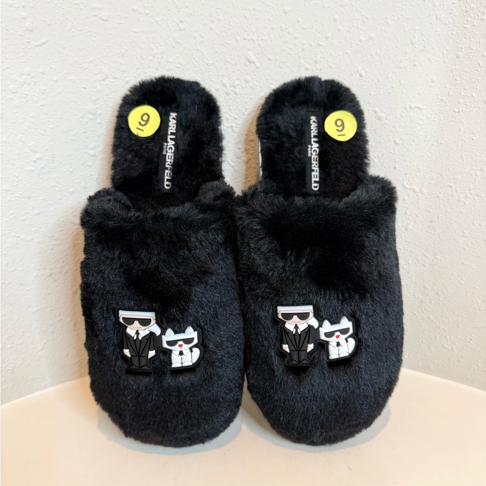 Karl Lagerfeld Paris Julissa Faux Fur Black Women’s Slippers Size 9.5 NWT